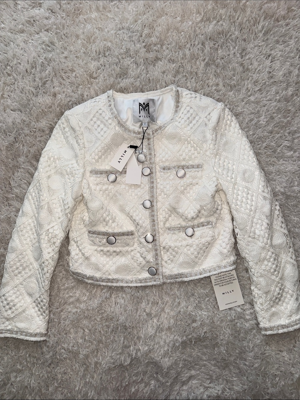 Milly DIAMOND 💎 Cream Textured Tweed Cropped Blazer